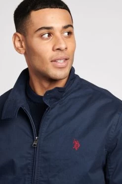 U.S. Polo Assn. Mens Blue Cotton Twill Harrington Jacket -Fashion Men Shop D72520s2