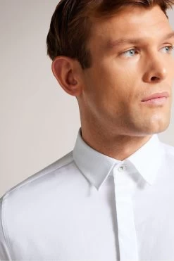 Ted Baker Witone White Woven Herringbone Shirt -Fashion Men Shop D74288s4