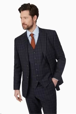 Jeff Banks Navy Blue Check Travel Jacket