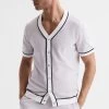 Reiss Striker Chenille Press Stud V-Neck Shirt