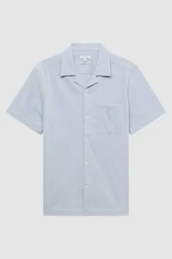Reiss Saka Cuban Collar Striped Short Sleeve Shirt -Fashion Men Shop D78 227s2