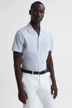 Reiss Saka Cuban Collar Striped Short Sleeve Shirt -Fashion Men Shop D78 227s3