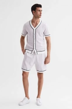 Reiss Striker Chenille Press Stud V-Neck Shirt -Fashion Men Shop D78044s3