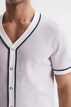 Reiss Striker Chenille Press Stud V-Neck Shirt -Fashion Men Shop D78044s4