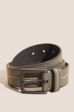 White Stuff Green Leather Stitch Belt