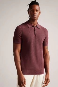 Ted Baker Red Imago Maroon Short Sleeved Regular Knitted Polo Shirt