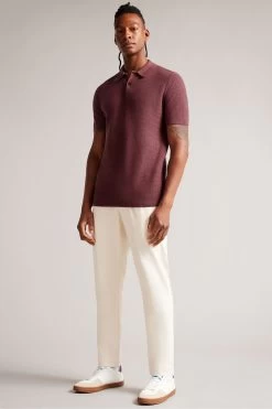 Ted Baker Red Imago Maroon Short Sleeved Regular Knitted Polo Shirt -Fashion Men Shop D81724s3