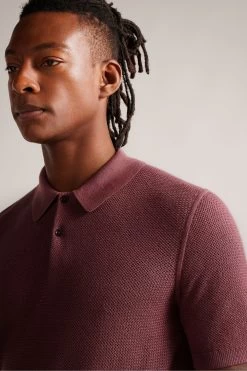 Ted Baker Red Imago Maroon Short Sleeved Regular Knitted Polo Shirt -Fashion Men Shop D81724s4