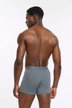 River Island Grey Raised Elastic Waistband Trunks 4 Pieces -Fashion Men Shop D84505s5