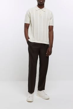 River Island Ecru Cream Pointelle Knit Polo -Fashion Men Shop D84540s3