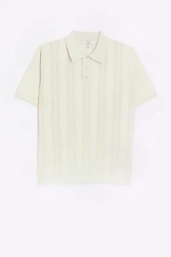 River Island Ecru Cream Pointelle Knit Polo -Fashion Men Shop D84540s5