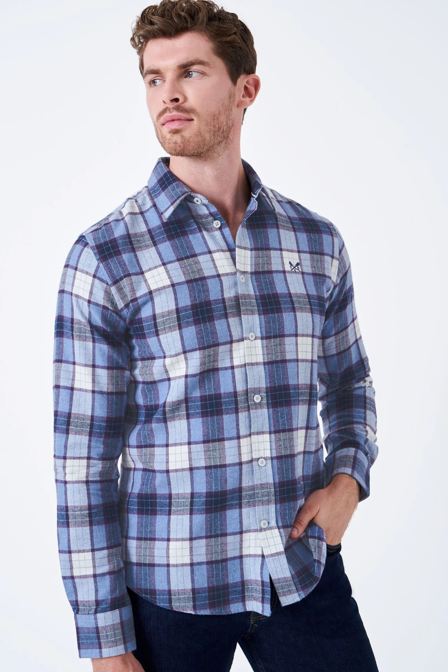 Crew Clothing Company Blue Check Print Cotton Classic Shirt 3 Crew Clothing Company Blue Check Print Cotton Classic Shirt