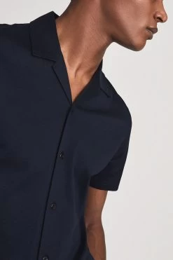 Reiss Caspa Mercerised Cotton Cuban Collar Jersey Shirt -Fashion Men Shop M21041s4