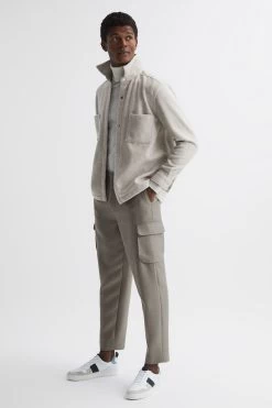 Reiss Loke Long Sleeve Press Stud Brushed Overshirt