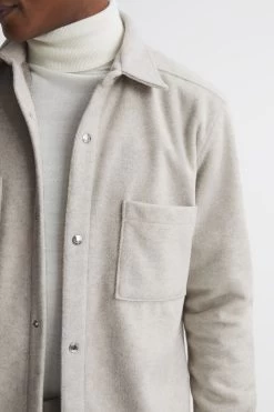 Reiss Loke Long Sleeve Press Stud Brushed Overshirt -Fashion Men Shop M21207s4