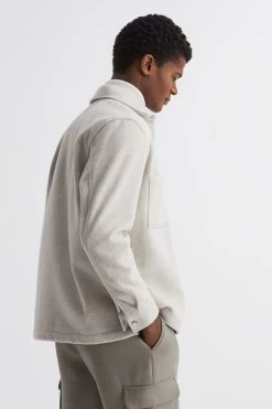 Reiss Loke Long Sleeve Press Stud Brushed Overshirt -Fashion Men Shop M21207s5