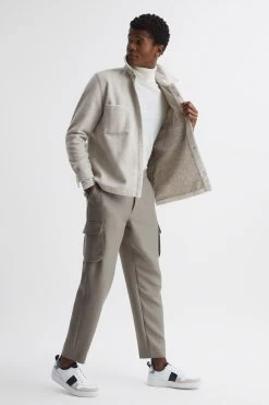Reiss Loke Long Sleeve Press Stud Brushed Overshirt -Fashion Men Shop M21207s6