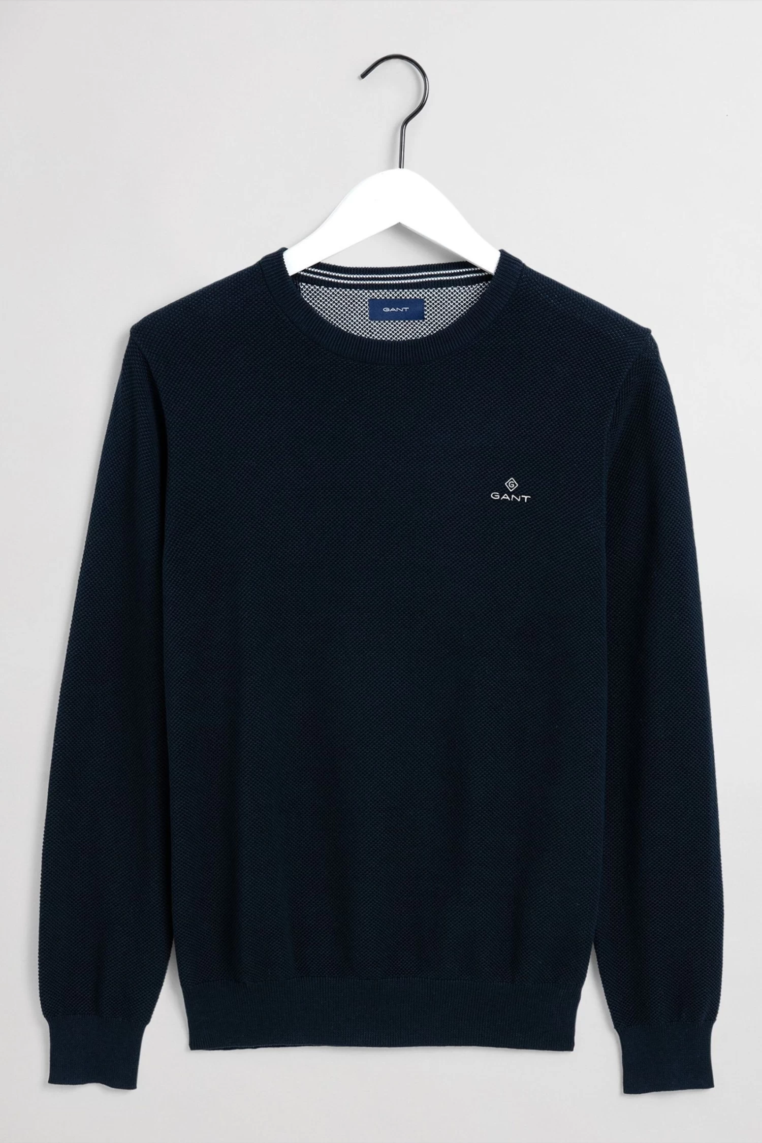 GANT Blue Cotton Pique C-Neck Jumper 5 GANT Blue Cotton Pique C-Neck Jumper - Image 3