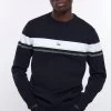 River Island Black Stripe Placement Knit Crew Jumper -Fashion Men Shop M5N280s