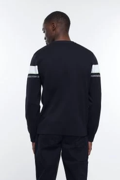 River Island Black Stripe Placement Knit Crew Jumper 8 River Island Black Stripe Placement Knit Crew Jumper -Fashion Men Shop M5N280s2