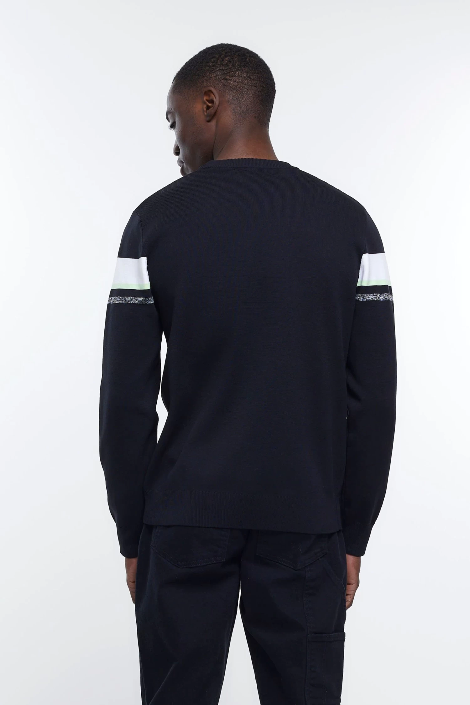River Island Black Stripe Placement Knit Crew Jumper 4 River Island Black Stripe Placement Knit Crew Jumper - Image 2