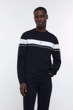 River Island Black Stripe Placement Knit Crew Jumper 9 River Island Black Stripe Placement Knit Crew Jumper -Fashion Men Shop M5N280s3