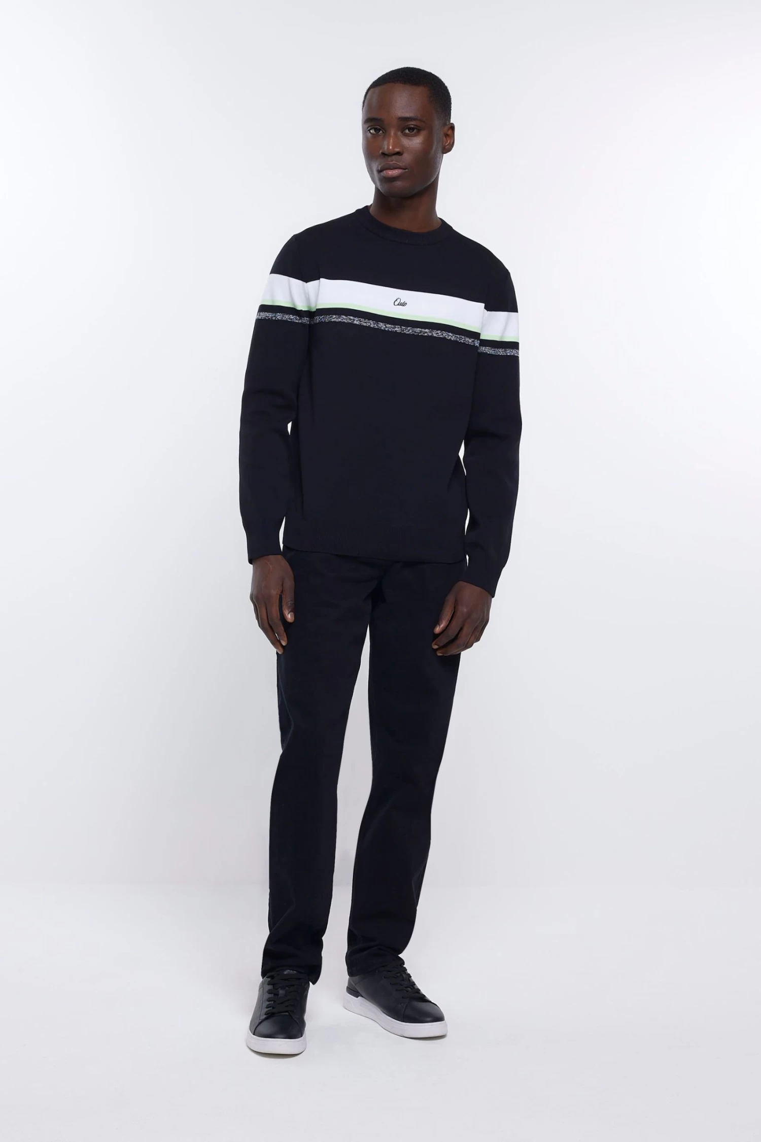 River Island Black Stripe Placement Knit Crew Jumper 6 River Island Black Stripe Placement Knit Crew Jumper - Image 4