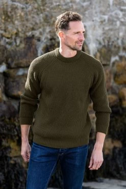 Celtic & Co. Mens Green Ribbed Fisherman's Jumper