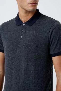 French Connection Charcoal/Navy Contrast Collar Polo -Fashion Men Shop M87752s3