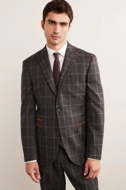 Next Grey/Brown Trimmed Check Suit: Jacket