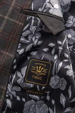 Next Grey/Brown Trimmed Check Suit: Jacket -Fashion Men Shop M89 947s10