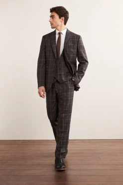 Next Grey/Brown Trimmed Check Suit: Jacket -Fashion Men Shop M89 947s4