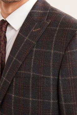 Next Grey/Brown Trimmed Check Suit: Jacket -Fashion Men Shop M89 947s5