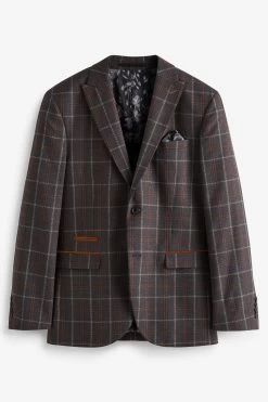 Next Grey/Brown Trimmed Check Suit: Jacket -Fashion Men Shop M89 947s7