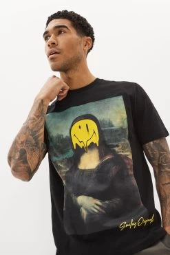 Next Black Smiley Art Print T-Shirt -Fashion Men Shop M98549s4