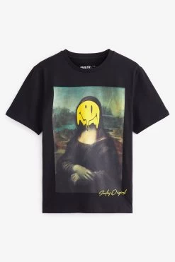 Next Black Smiley Art Print T-Shirt -Fashion Men Shop M98549s5