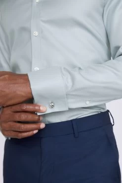 MOSS Tailored Fit Blue Double Cuff Twill Shirt -Fashion Men Shop N02254s3