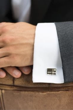 Ivory & Co Best Man Rhodium Crystal Engraved Cufflinks -Fashion Men Shop Q14159s3