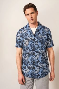 White Stuff Blue Palm Leaf Printed Shirt