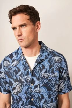 White Stuff Blue Palm Leaf Printed Shirt -Fashion Men Shop T51795s4