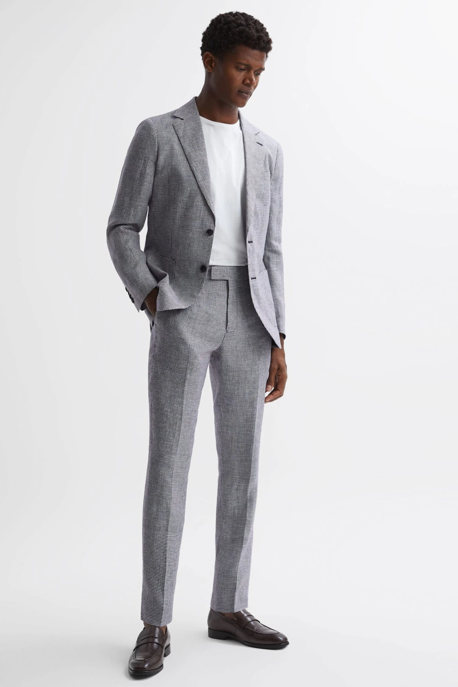 Reiss Squad Linen Single Breasted Dogtooth Blazer 5 Reiss Squad Linen Single Breasted Dogtooth Blazer - Image 3