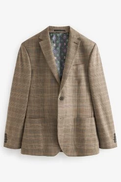 Next Taupe Brown Check Suit: Jacket -Fashion Men Shop T59 142s7