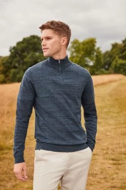 Next Cotton Rich Marl Zip Neck Jumper