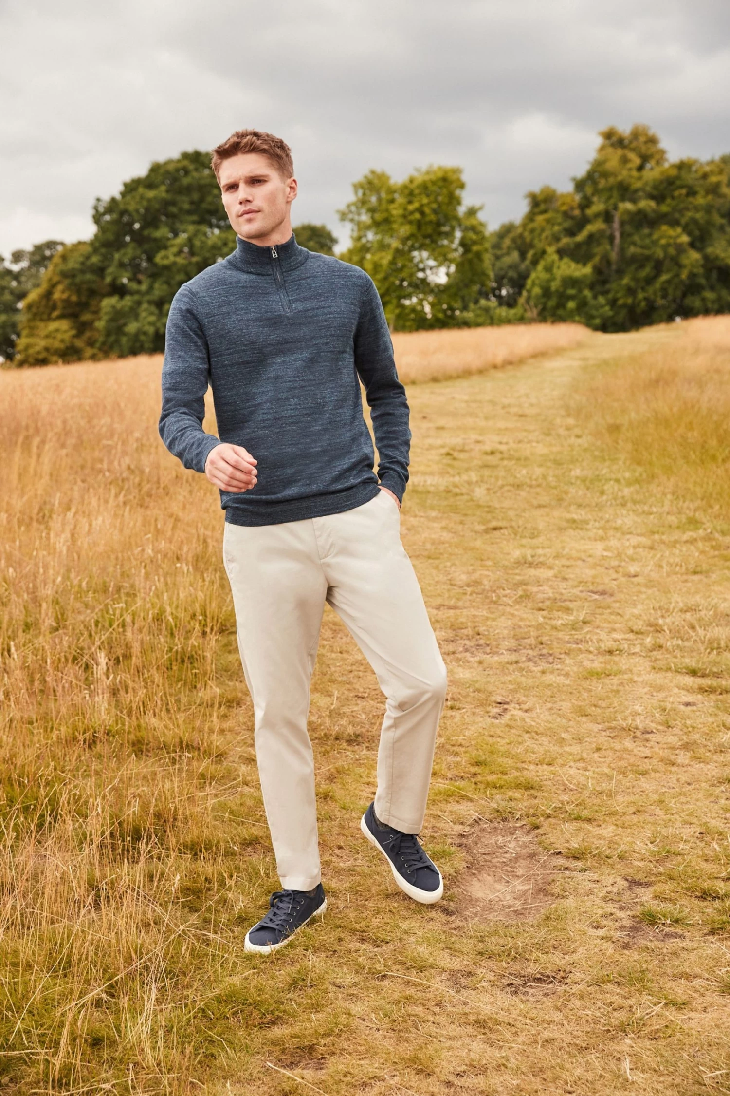 Next Cotton Rich Marl Zip Neck Jumper 4 Next Cotton Rich Marl Zip Neck Jumper - Image 2