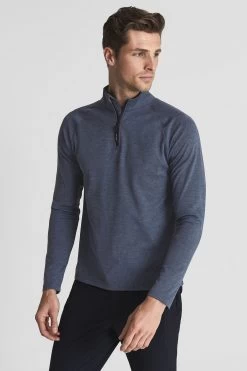 Reiss Leo Half Zip Funnel Neck Slim Fit Top