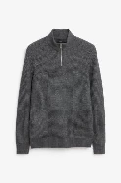 Next Charcoal Grey Zip Neck Textured Knitted Jumper -Fashion Men Shop T71 661s5