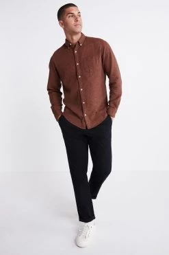 Next Burgundy Red Brushed Texture Long Sleeve Shirt -Fashion Men Shop T78 392s2