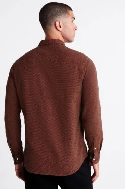 Next Burgundy Red Brushed Texture Long Sleeve Shirt -Fashion Men Shop T78 392s3