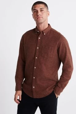 Next Burgundy Red Brushed Texture Long Sleeve Shirt -Fashion Men Shop T78392s