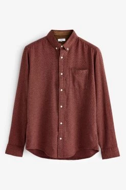 Next Burgundy Red Brushed Texture Long Sleeve Shirt -Fashion Men Shop T78392s6